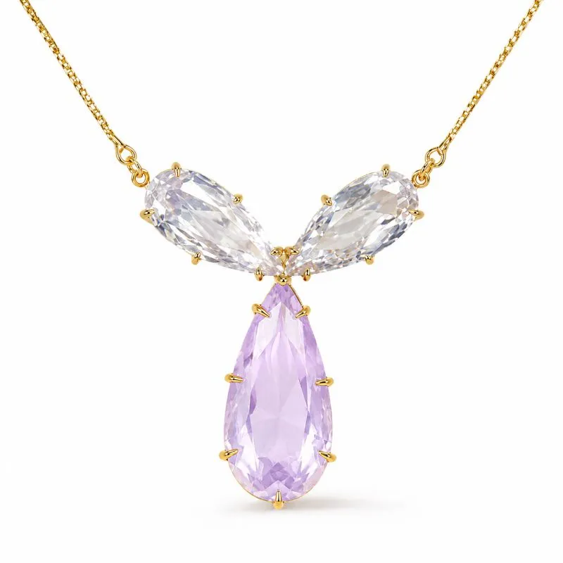 Colar Maximalista Lilás Banhado a Ouro 18k com Zircônias - 40 cm + 4 cm (Alongador)