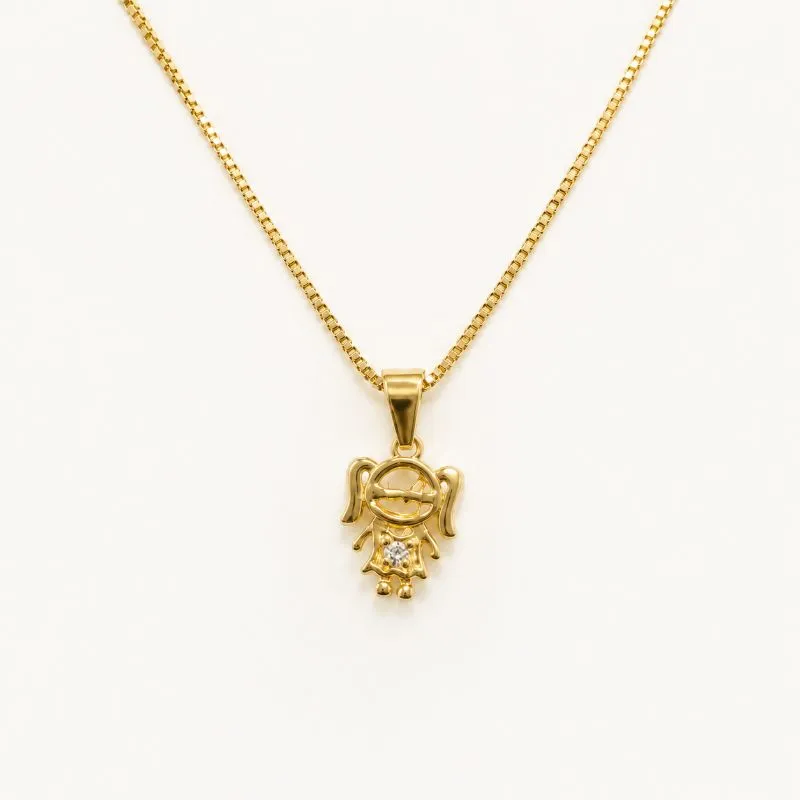 Colar Menina com 1 Zircônia Banhado a Ouro 18k com Zircônia - 40 cm + 4 cm(Alongador)