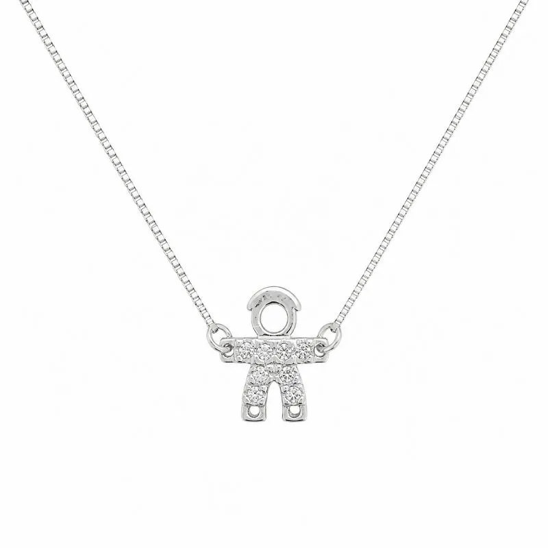 Colar Menino Cravejado Prata 925 com Zircônias - 40 cm