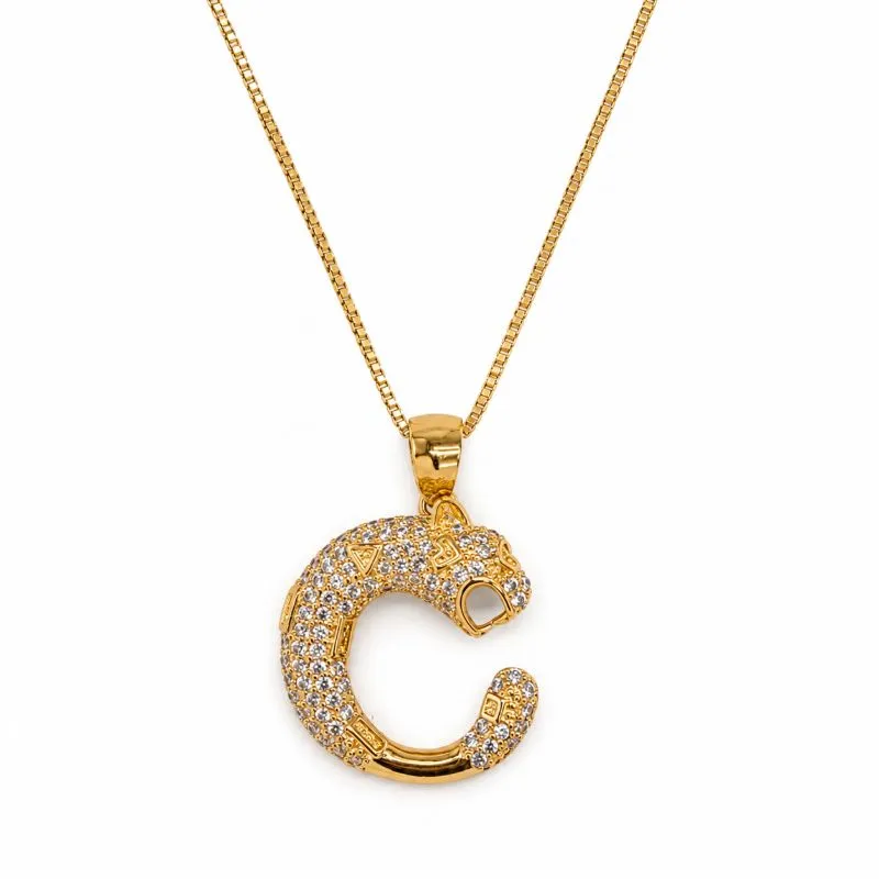 Colar Onça Cravejada Banhada a Ouro 18k com Zircônias - 40 cm + 4 cm (Alongador)
