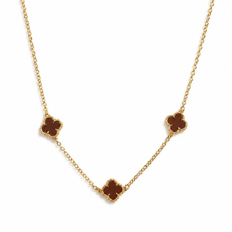 Colar Trevo Marrom Banhada a Ouro 18k - 40 cm + 4 cm (Alongador)