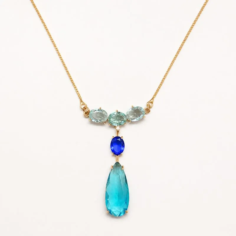 Colar Tricolor Gota Banhado a Ouro 18k com Zircônias - 40 cm + 6 cm (Alongador)