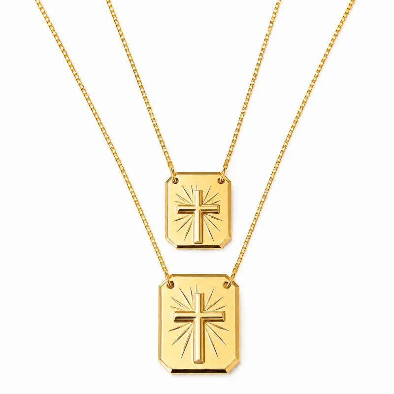 Corrente Escapulário Medalha Cruz Banhado a Ouro 18k - 60 cm