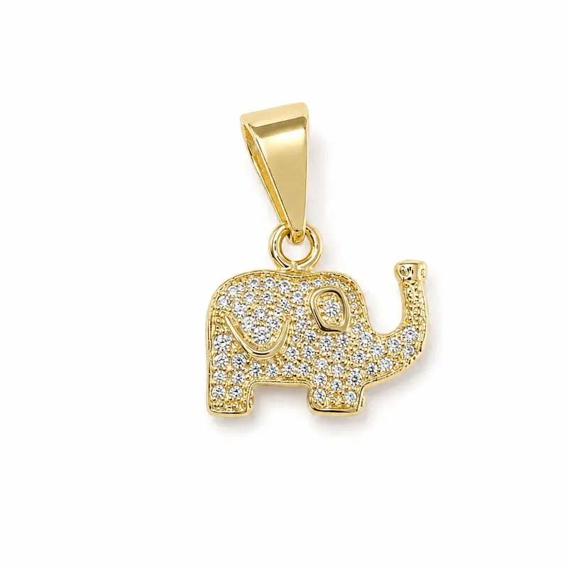 Pingente Elefante Cravejado Banhado a Ouro 18k com Zircônias - 1 cm