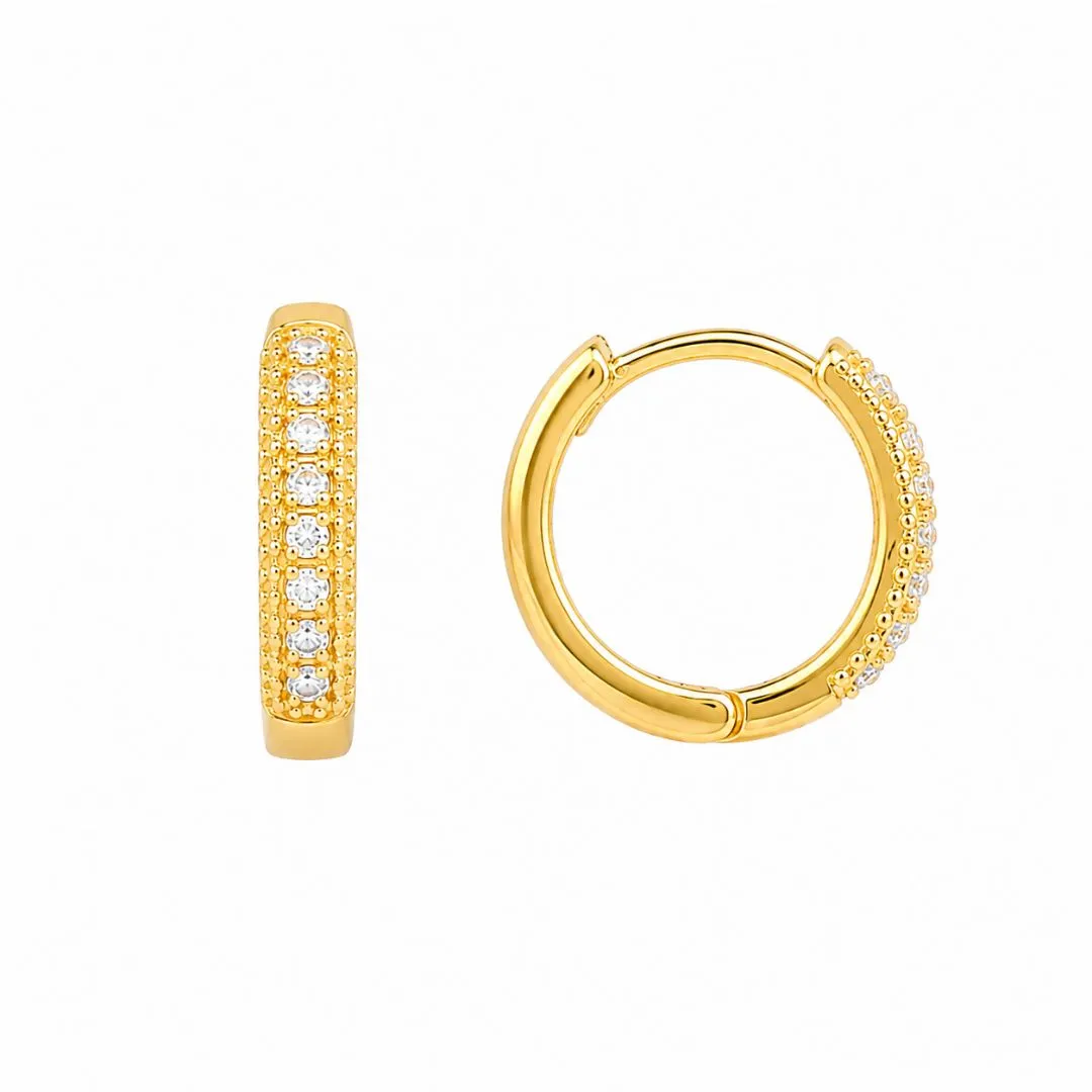 Brinco Argola Click Frente com Pedras Banhado a Ouro 18k - 1,5cm