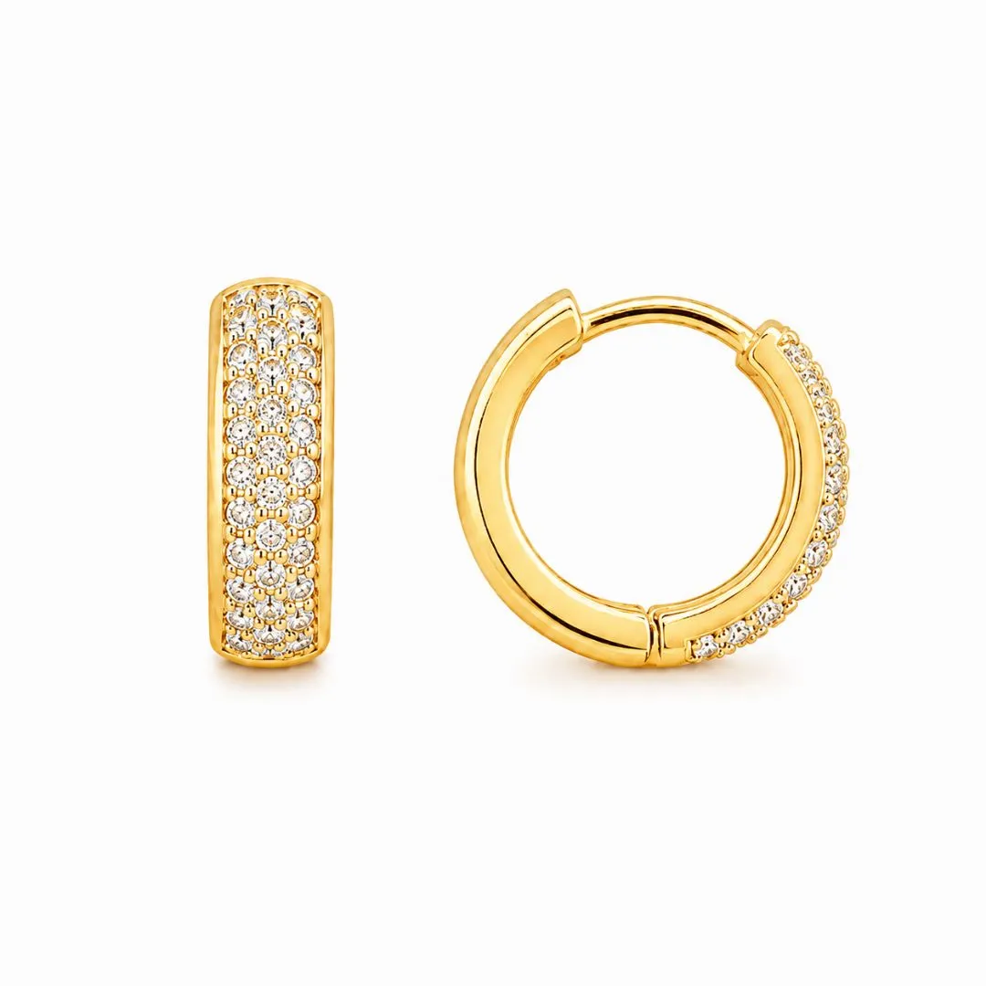Brinco Argola Click Frente Cravejada Banhado a Ouro 18k com Zircônias - 1,4 cm