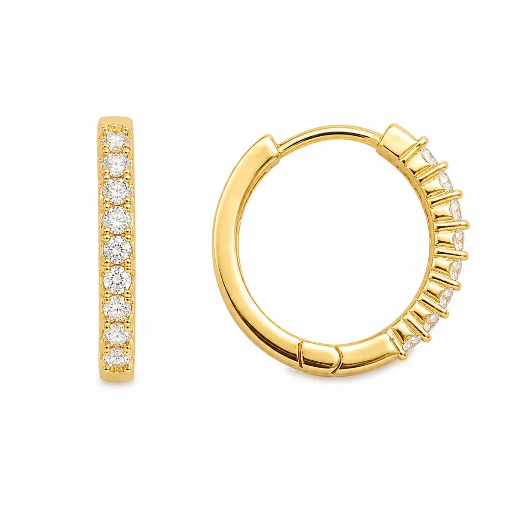 Brinco Argola Click Frente com Pedras Banhado a Ouro 18k com Zircônias - 1,5cm