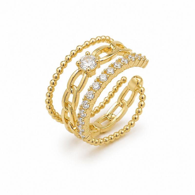 Brinco Cartilagem Piercing Fake 3 Fios com Pedras Banhado a Ouro 18k com Zircônias - 1,5 cm