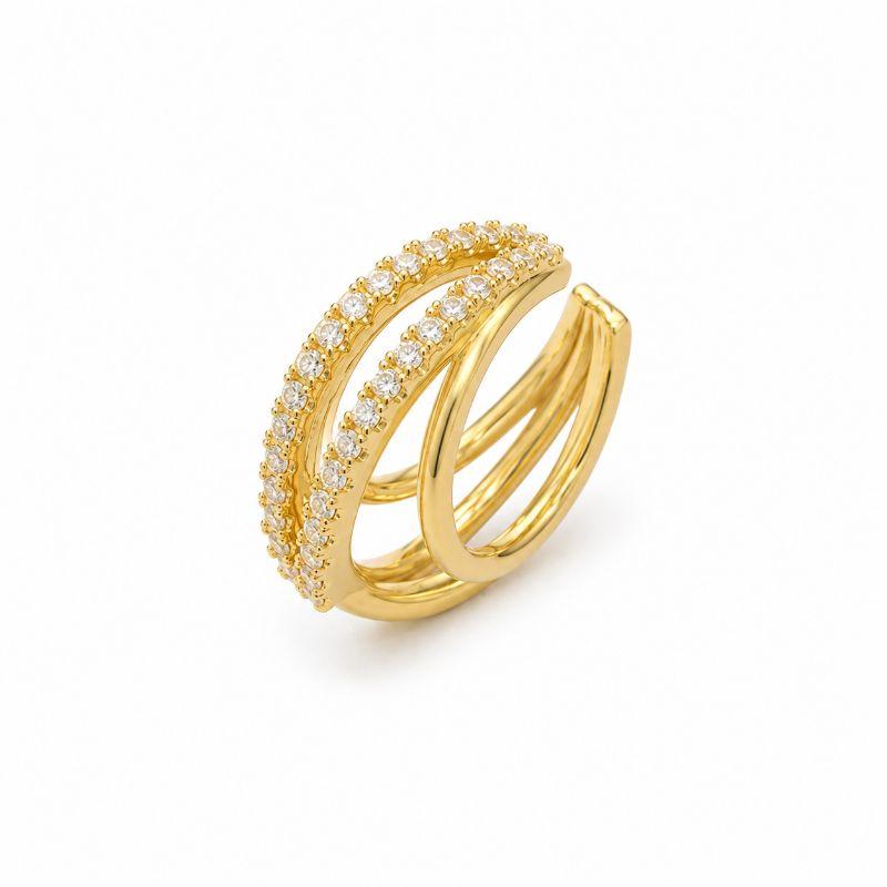 Brinco Cartilagem Piercing Fake Linhas Cravejadas Banhado a Ouro 18k Banhada a Ouro 18k - 1,8 cm
