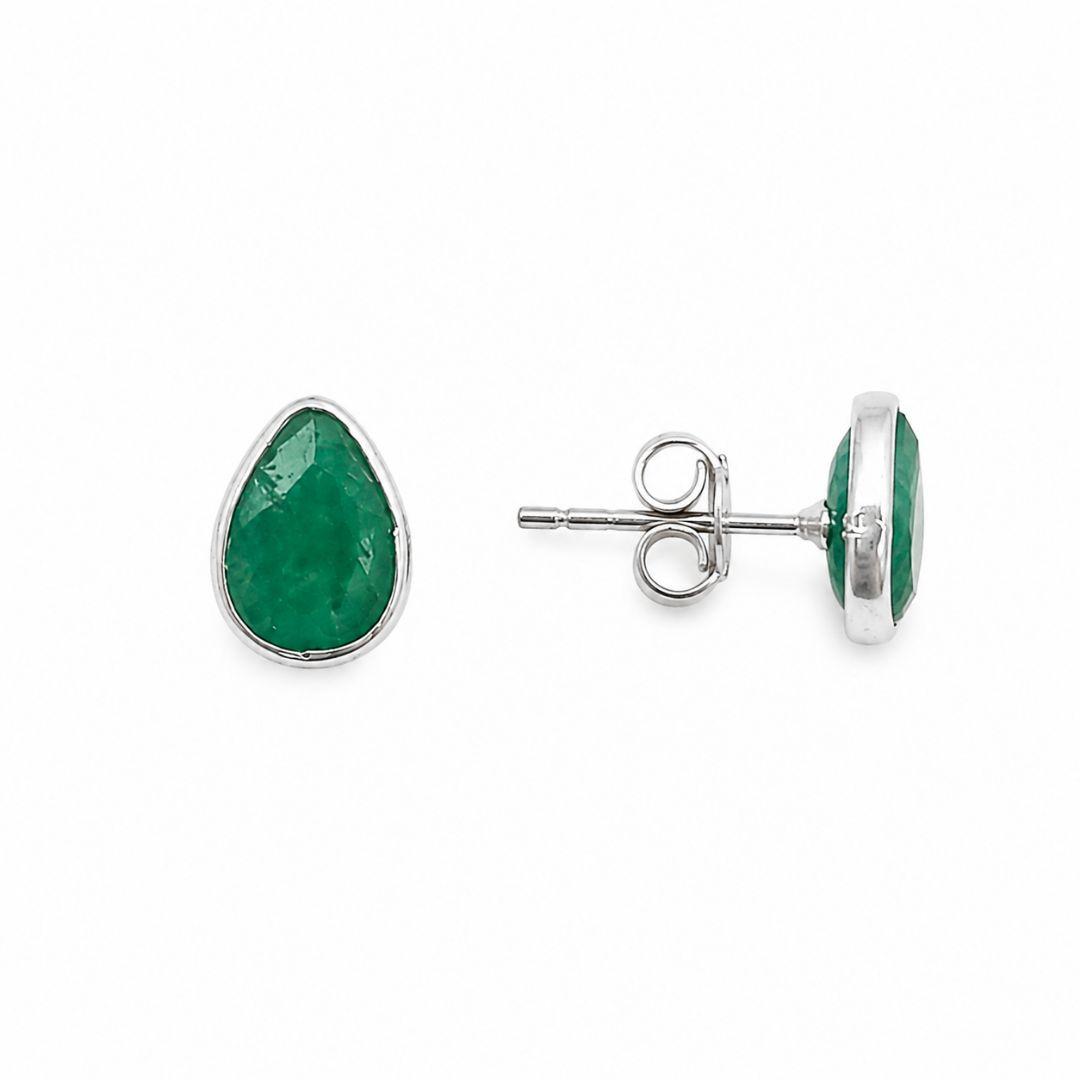 Brinco Gota Pedra Natural Verde Prata 925 - 1 cm