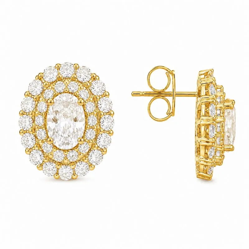 Brinco Oval Cravejado com Borda Dupla Banhado a Ouro 18k com Zircônias - 1,8 cm