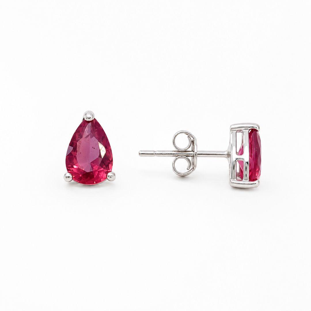 Brinco Ponto de Luz Gota Rosa Prata 925 com Zircônias - 8 mm