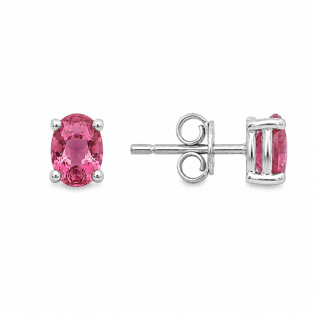 Brinco Ponto de Luz Oval Rosa Prata 925 com Zircônia - 6 mm