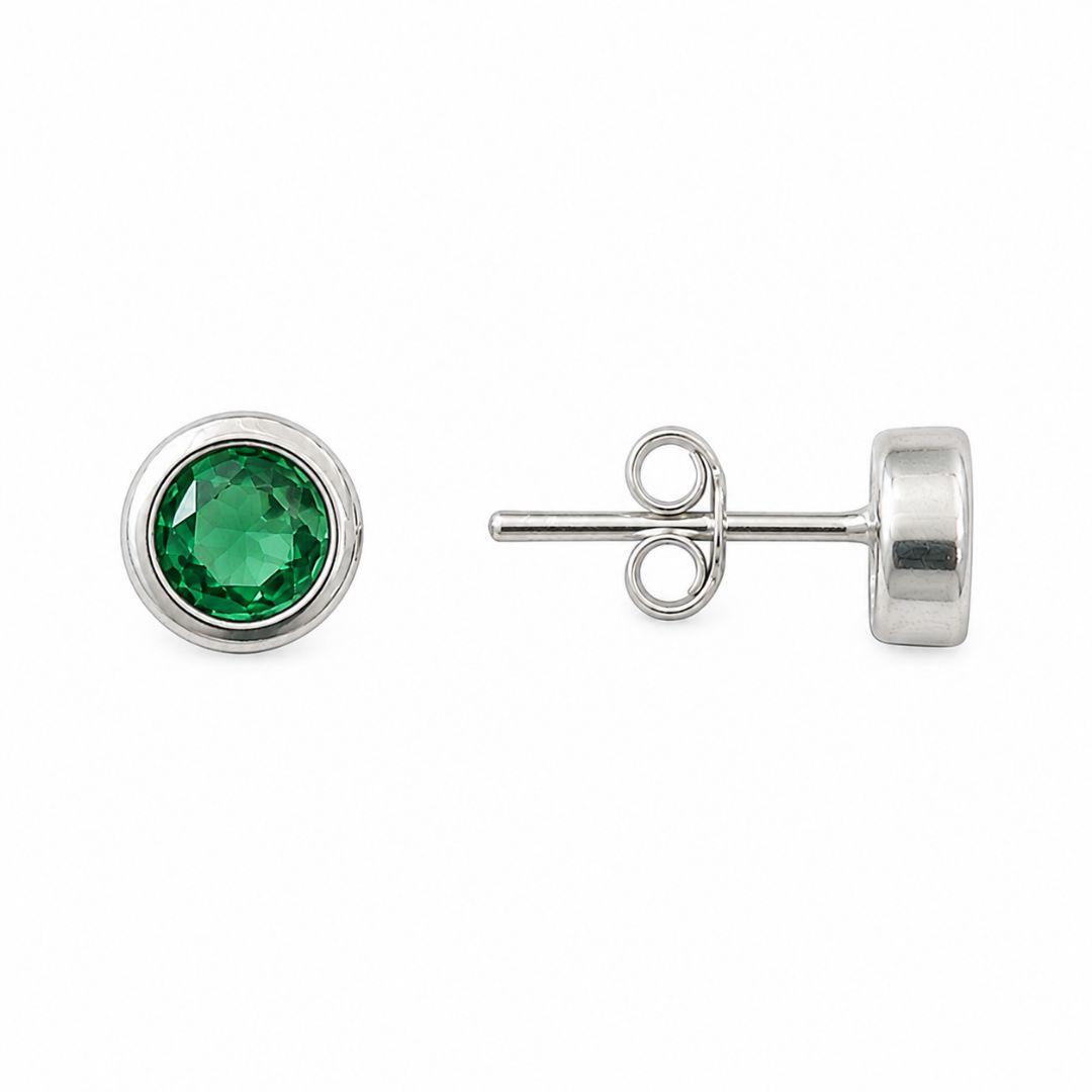 Brinco Ponto de Luz Verde Prata 925 com Zircônia - 7 mm