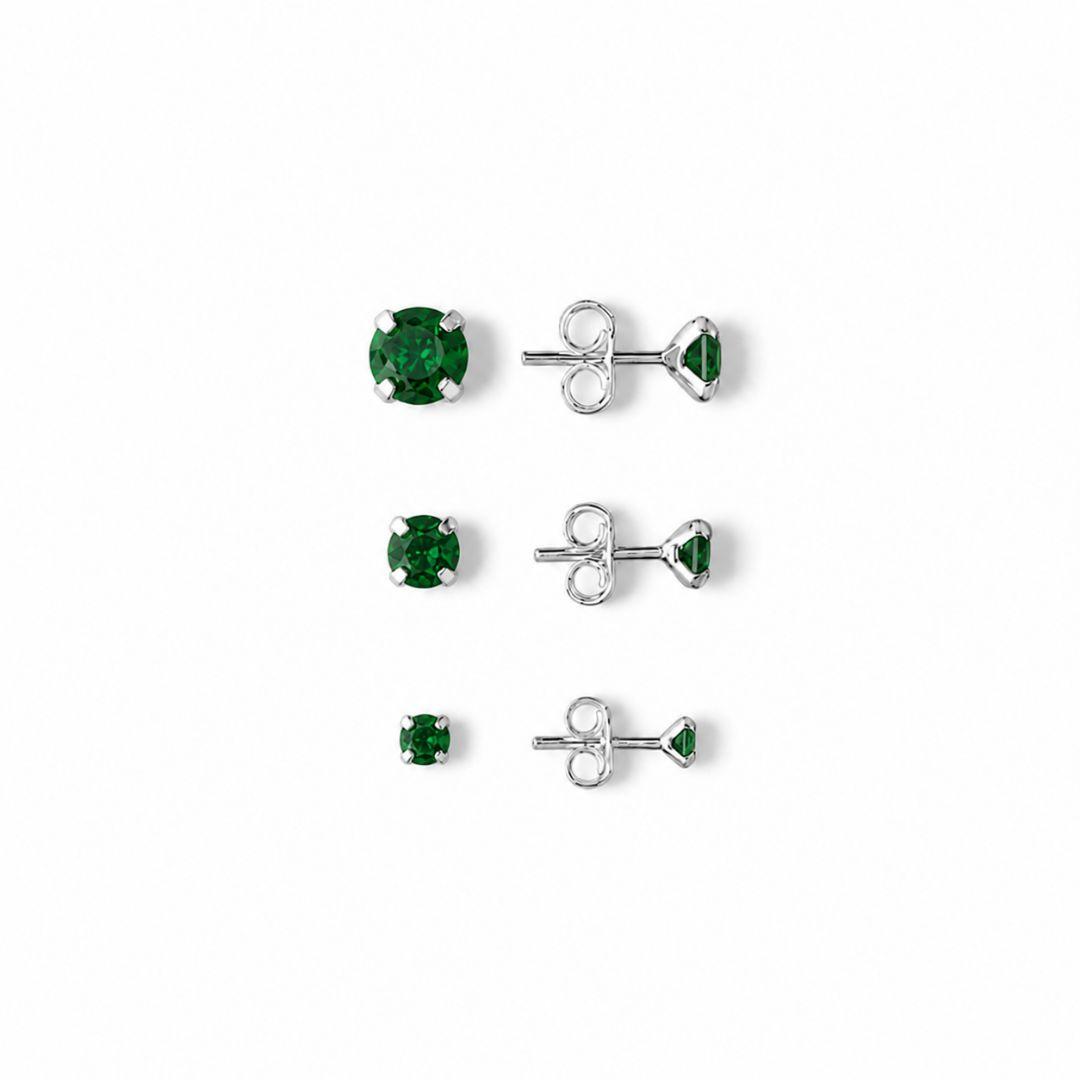 Brinco Ponto de Luz Verde Prata 925 com Zircônias - 5 mm, 4 mm, 3 mm