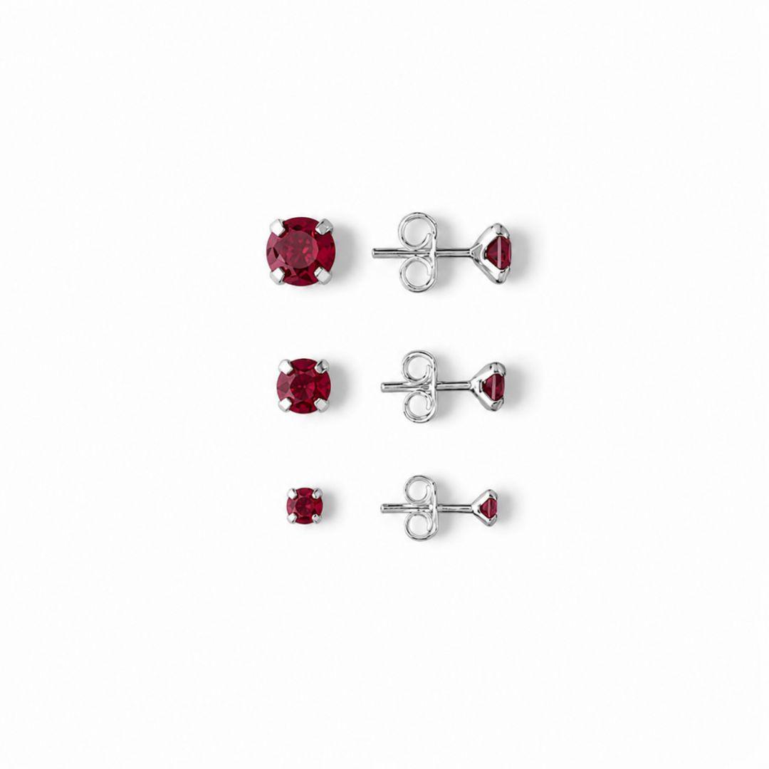 Brinco Ponto de Luz Vermelho Prata 925 com Zircônias - 5 mm, 4 mm, 3 mm