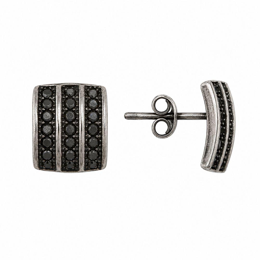 Brinco Telha com Detalhe de Bolinha Prata 925 Envelhecida — 7mm