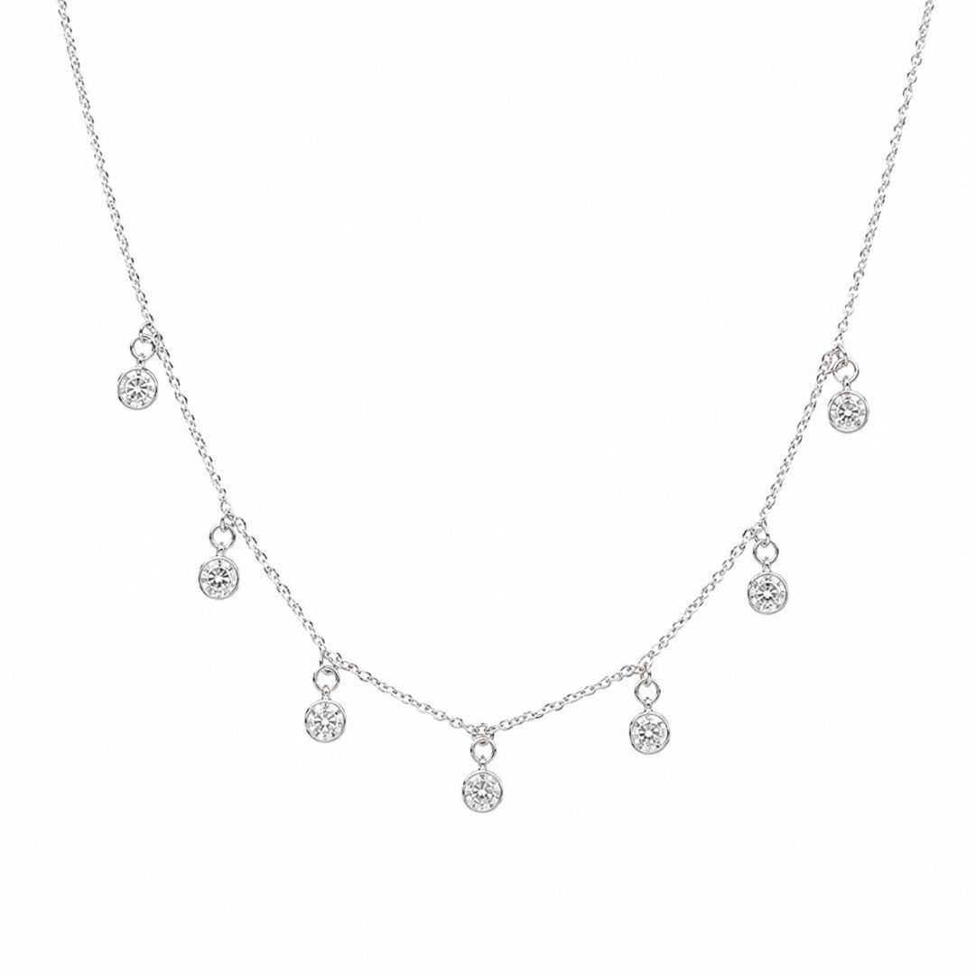 Colar Choker Pedras Penduradas Prata 925 com Zircônias - 36 cm + 4,5 cm (Alongador)