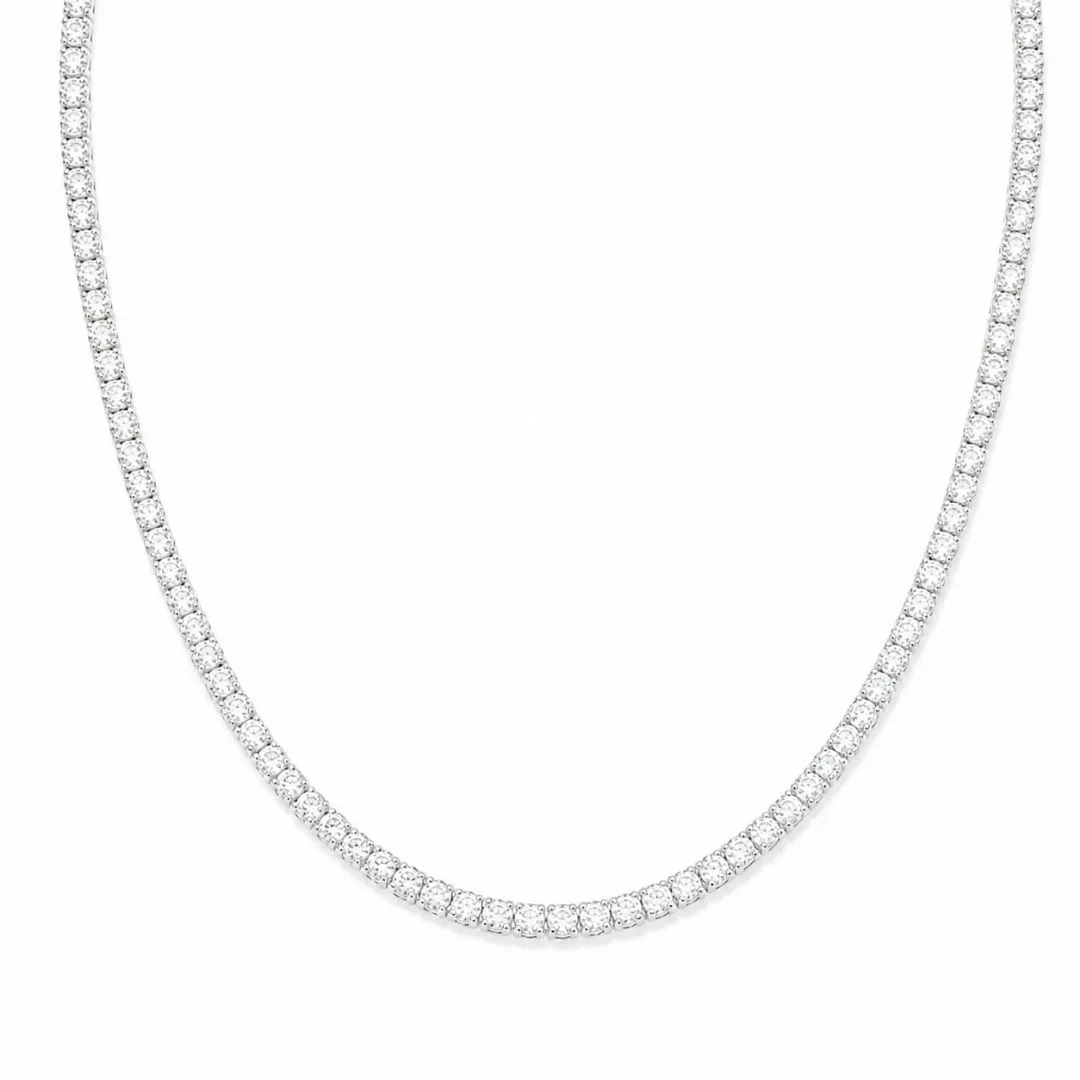 Colar Choker Riviera Quadrada 3 mm Folheada a Prata com Zircônias - 36 cm + 8 cm (Alongador)