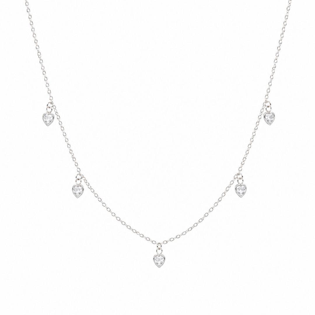 Colar Corações Prata 925 com Zircônias - 40 cm + 2,5 cm (Alongador)