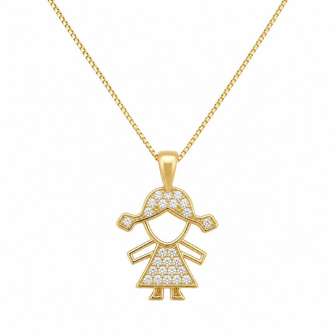 Colar Menina Cravejada Banhado a Ouro 18k com Zircônias - 40 cm + 4,5 cm (Alongador)