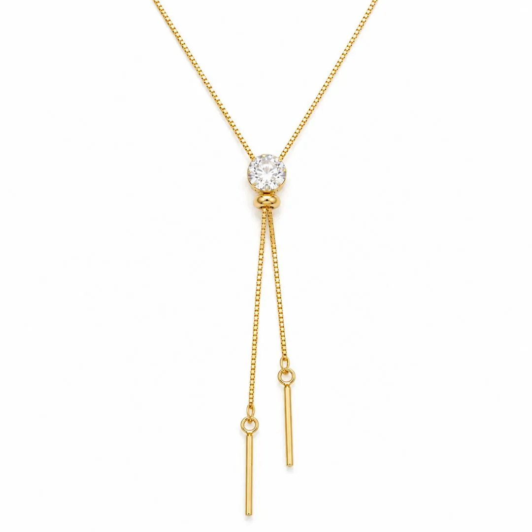 Colar Ponto de Luz (8mm) Gravatinha Longo Banhado a Ouro 18k com Zircônia