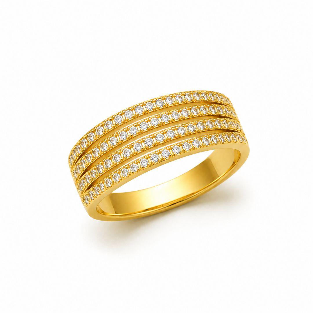 Anel 4 Linhas Cravejadas Banhado a Ouro 18k com Zircônias - Tam. 19