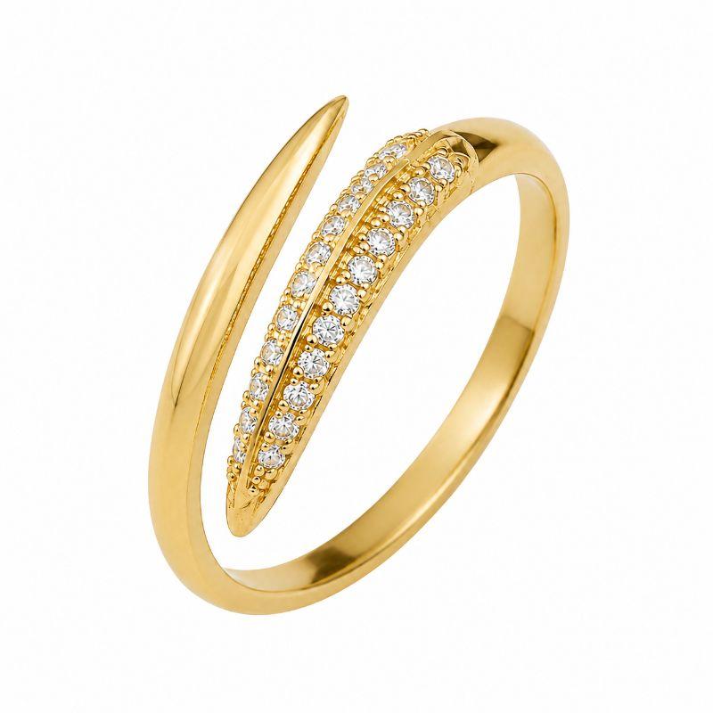 Anel Ajustável Ponta Lisa e Cravejada Banhado a Ouro 18K com Zircônias - Tam. 20
