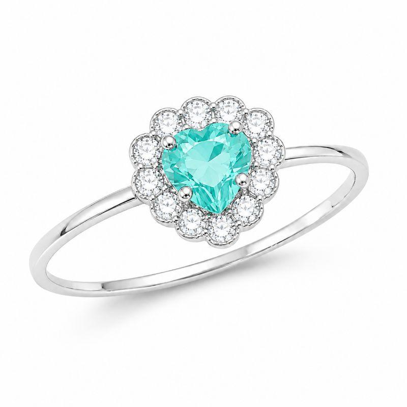 Anel Coração Azul Tiffany Borda Cravejada Prata 925 com Zircônias - Tam. 21