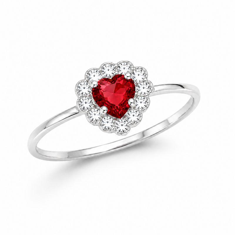 Anel Coração Vermelho Borda Cravejada Prata 925 com Zircônias - Tam. 18