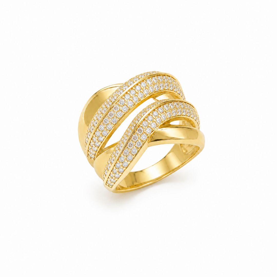 Anel Maximalista Entrelaçado Liso e Cravejado Banhado a Ouro 18k com Zircônias - Tam. 22