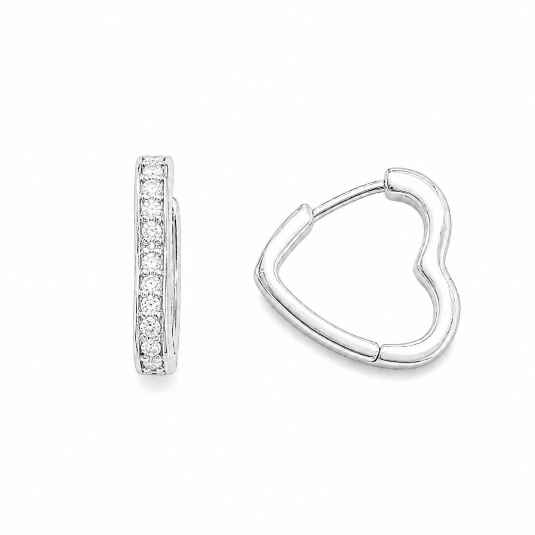 Brinco Argola Click Coração Cravejado Prata 925 com Zircônias - 1,4 cm