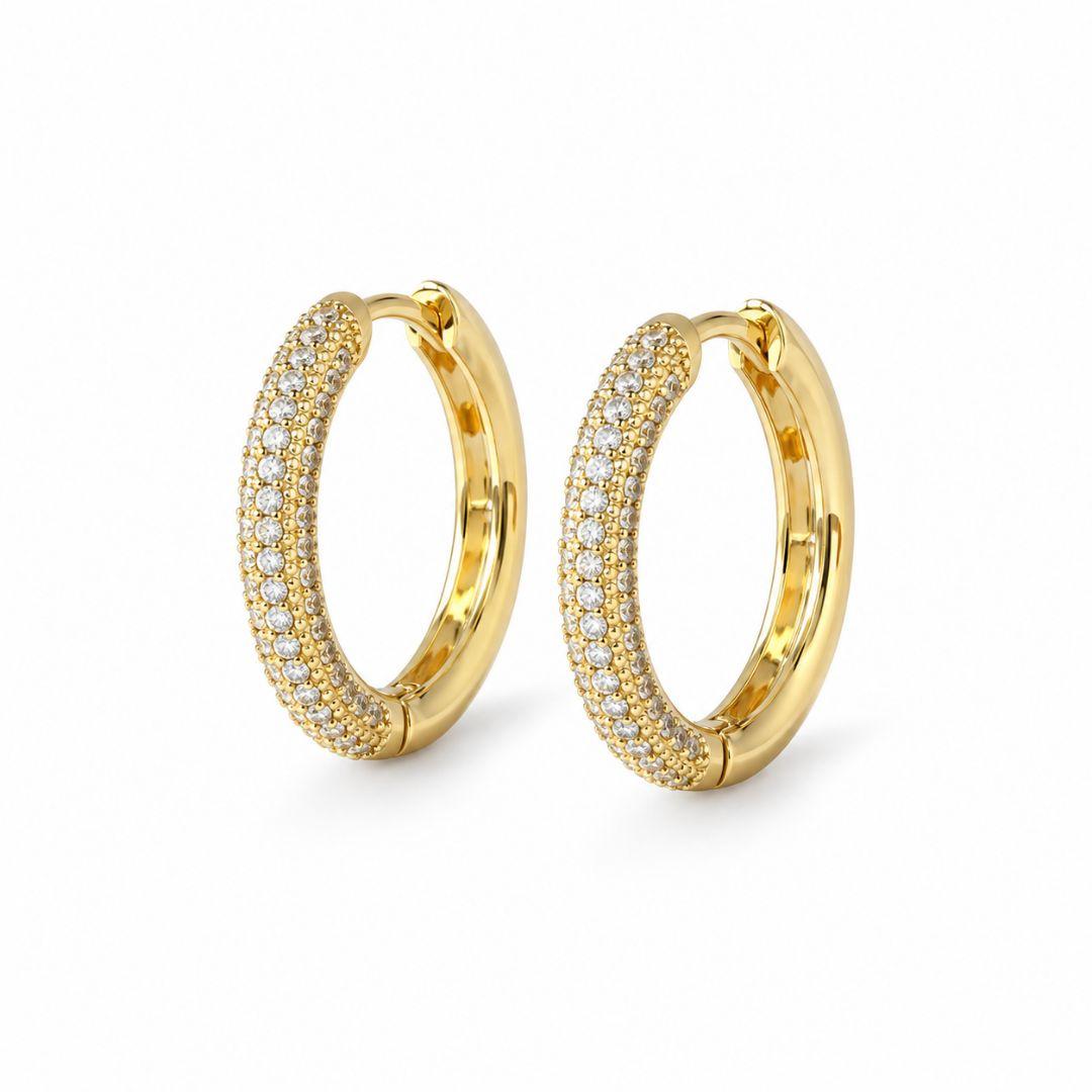 Brinco Argola Click Frente Cravejada Banhado a Ouro 18k com Zircônias - 2 cm