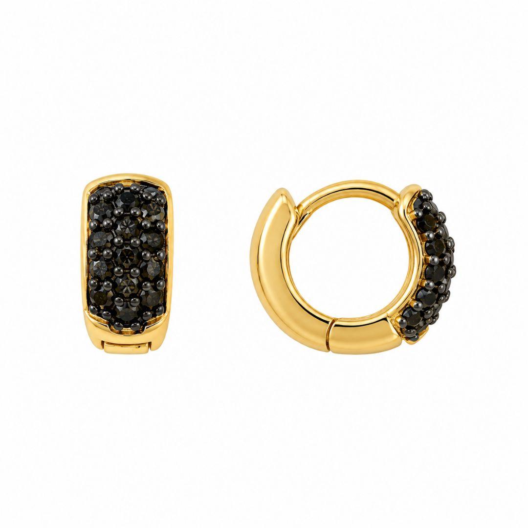 Brinco Argola Click Pedras Pretas Banhado a Ouro 18k com Zircônias - 9 mm