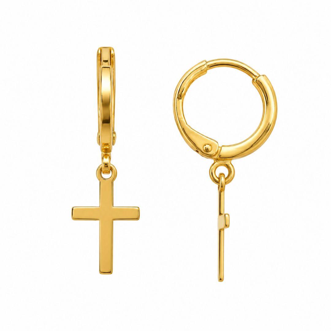 Brinco Argola Cruz Pendurada Banhado a Ouro 18k - 2,5 cm