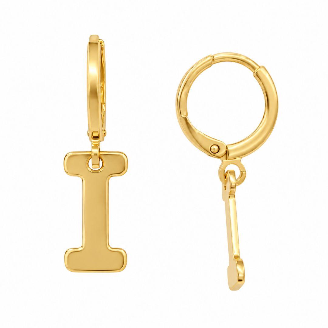 Brinco Argola Letra I Pendurado Banhado a Ouro 18k - 2,8 cm