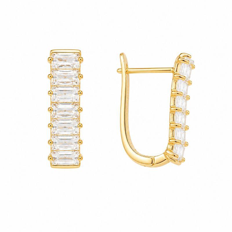 Brinco Argola Click Linha de Pedra Baguete Banhada a Ouro 18k com Zircônias - 2,3 cm