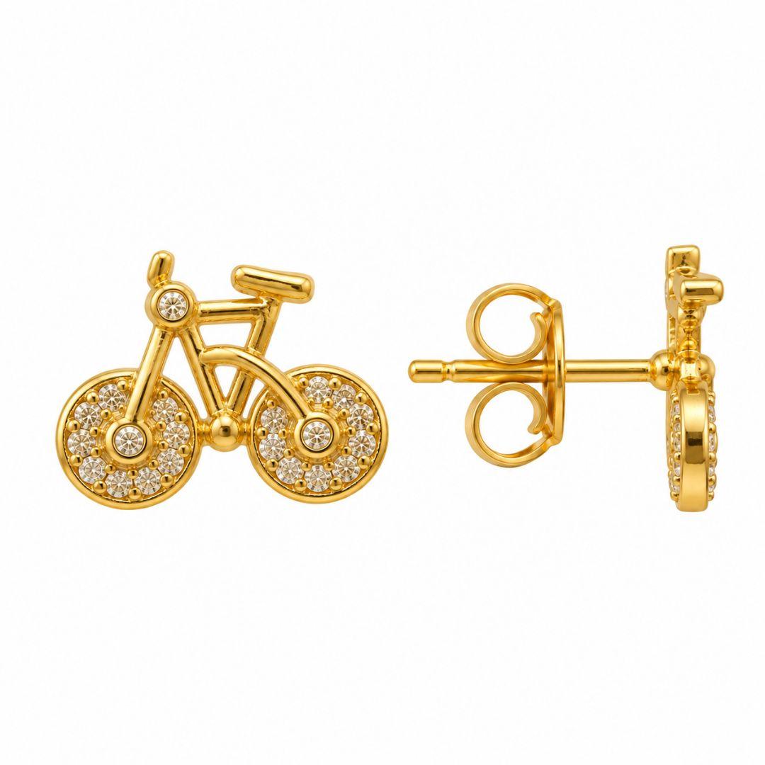 Brinco Bicicleta com Detalhes cem Pedra Banhado a Ouro 18k com Zircônias - 1,2 cm
