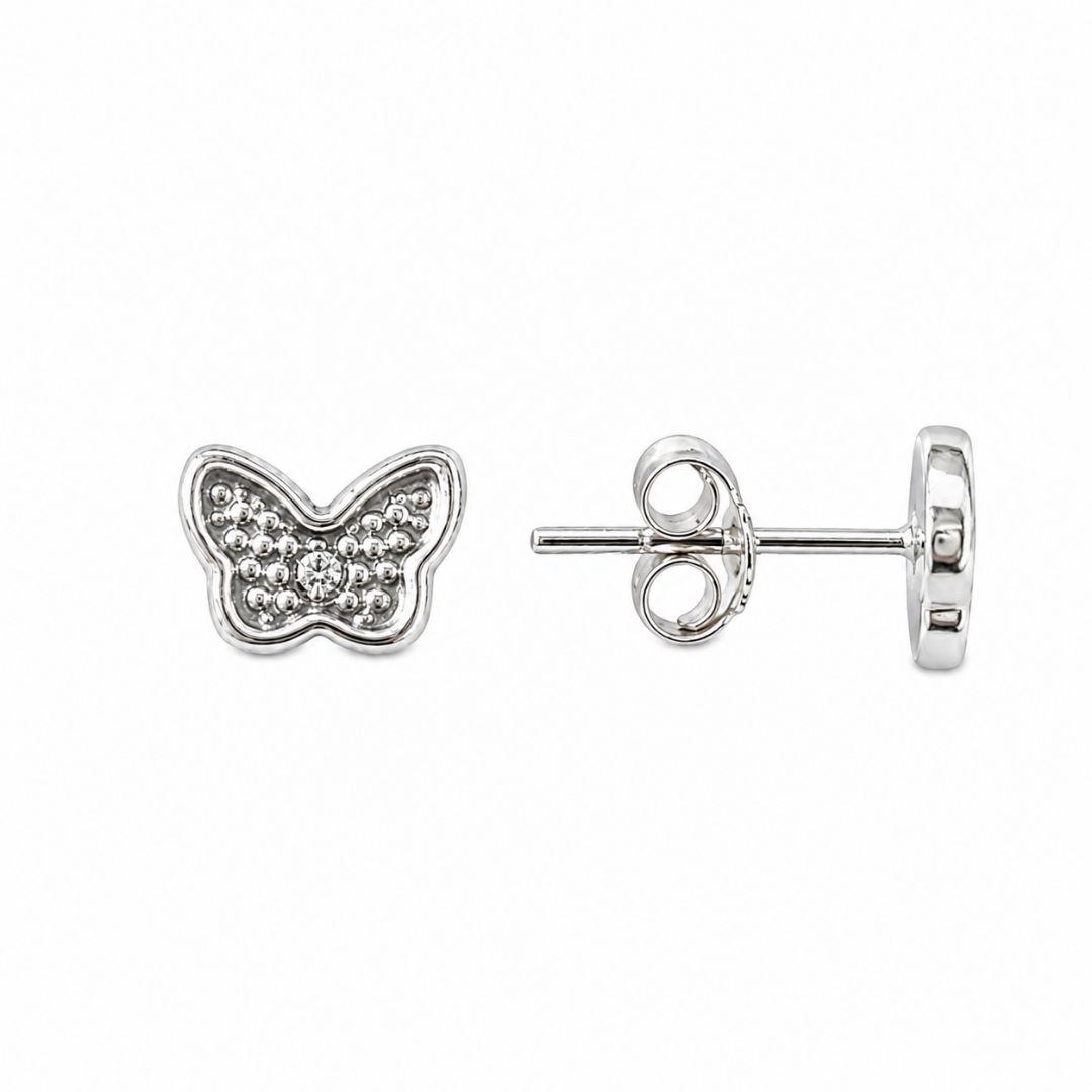 Brinco Borboleta com Mini Ponto de Luz Prata 925 com Zircônia - 8 mm