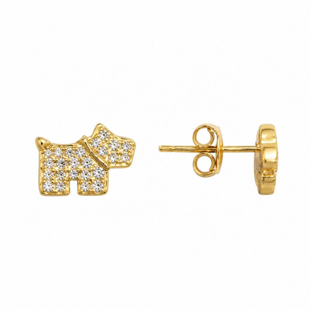 Brinco Cachorro Cravejado Banhado a Ouro 18k com Zircônias - 1 cm