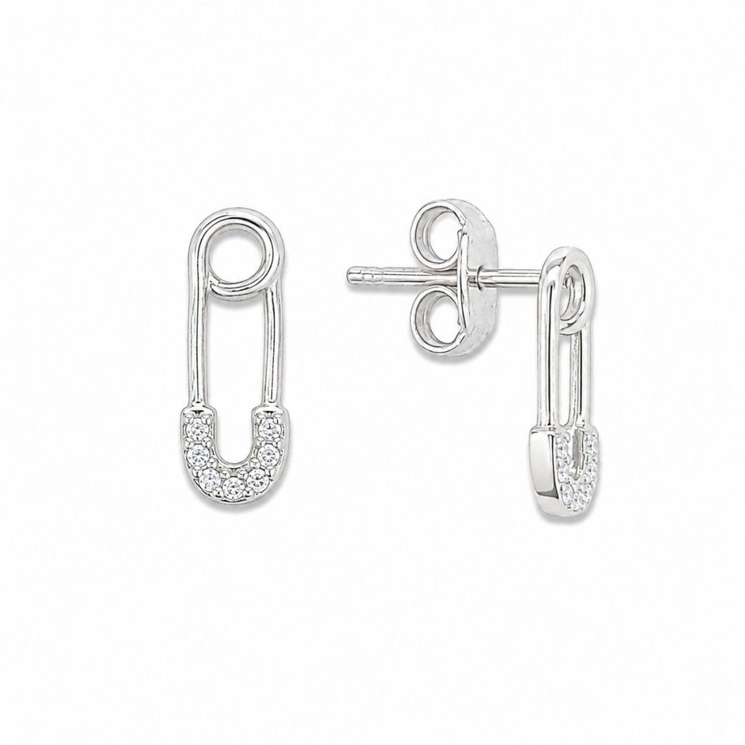 Brinco Clips com Pedras Prata 925 com Zircônias - 1,4 cm
