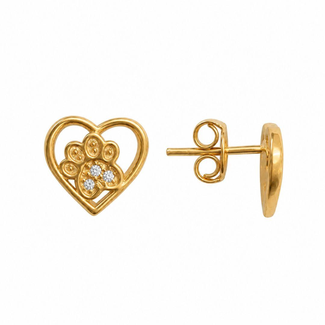 Brinco Coração com Patinha com Detalhes em Pedra Banhado a Ouro 18k com Zircônias - 9 mm