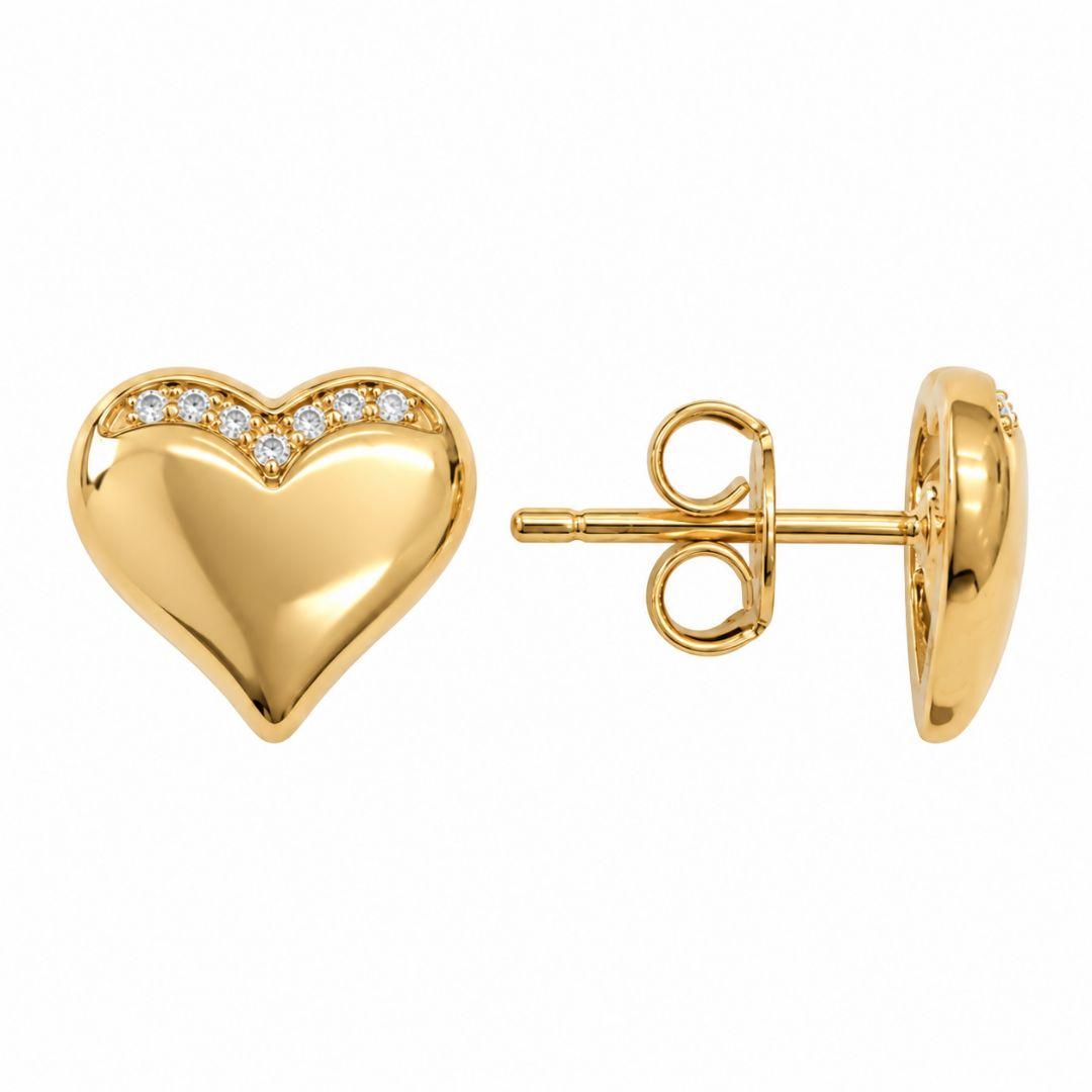 Brinco Coração Detalhes com Pedras Banhado a Ouro 18k  com Zircônias - 1,1 cm