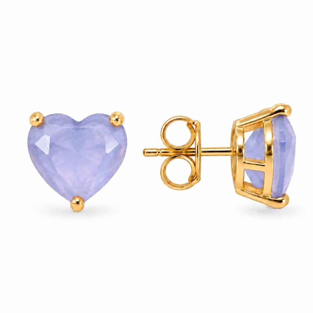 Brinco Coração Ponto de Luz Roxo Banhado a Ouro 18k com Zircônia - 10 mm