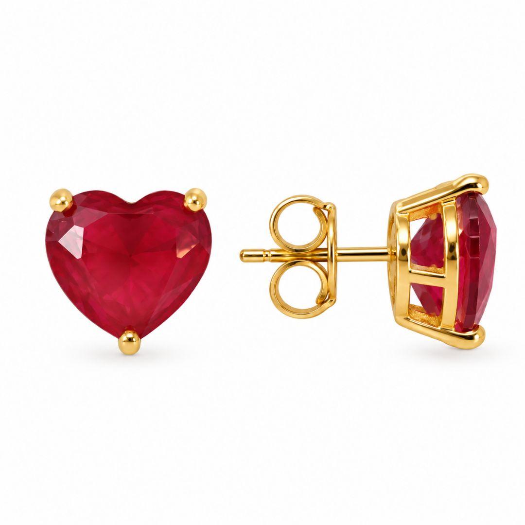 Brinco Coração Ponto de Luz Vermelho Banhado a Ouro 18k com Zircônia - 10 mm