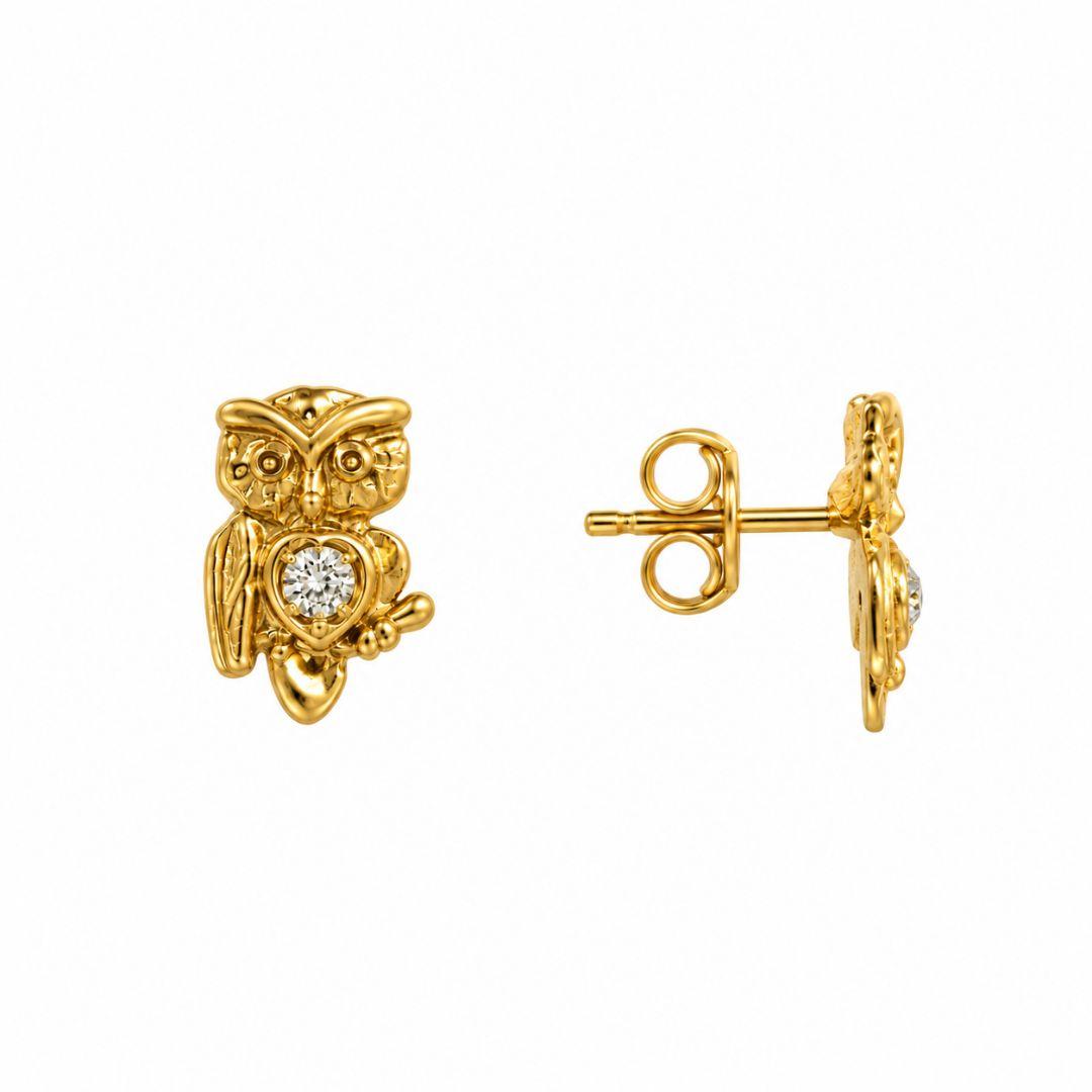 Brinco Coruja com Pedra Central Banhado a Ouro 18k com Zircônia - 1,2 cm