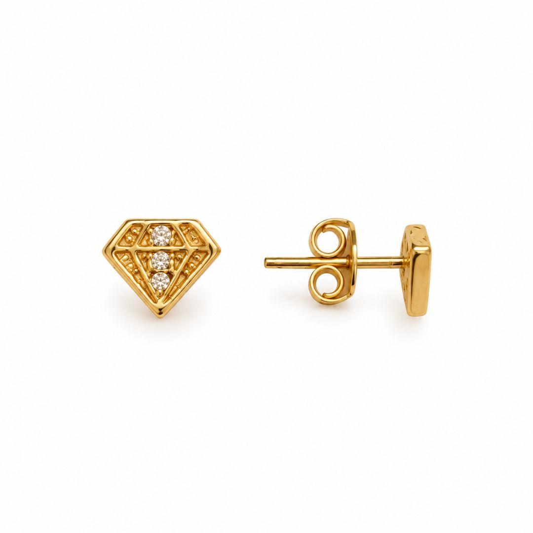 Brinco Diamante com Pedras Banhado a Ouro 18k com Zircônias - 7 mm