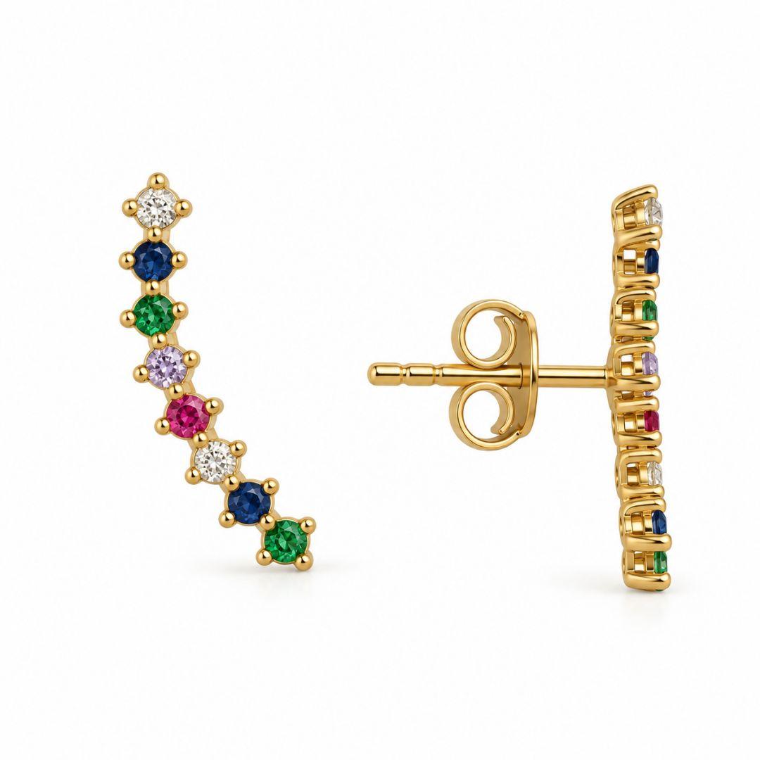 Brinco Ear Cuff Colorido Banhado a Ouro 18k com Zircônias - 1,7 cm