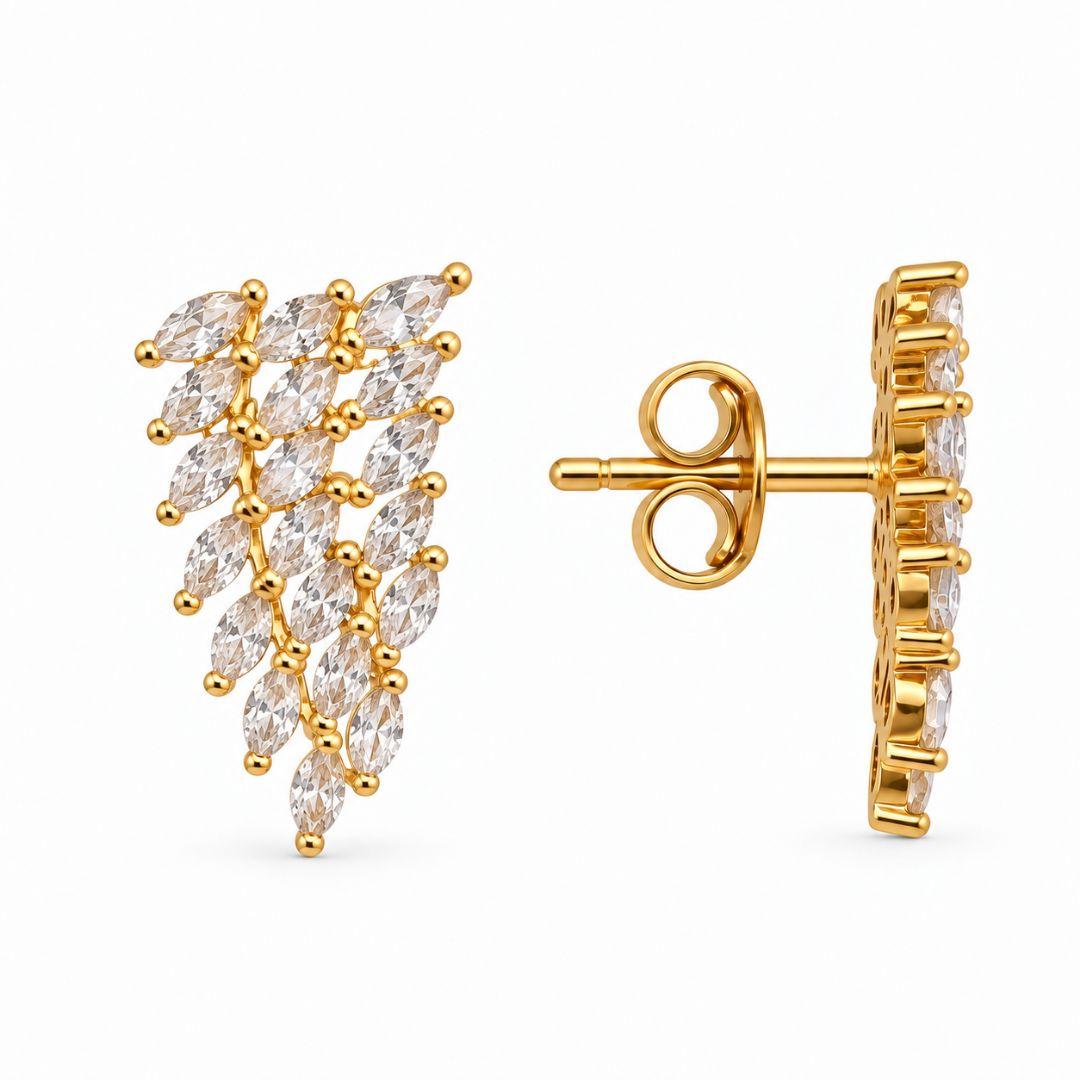 Brinco Ear Cuff Estilo Asa Pedras Navete Banhado a Ouro 18k com Zircônias -2,1 cm