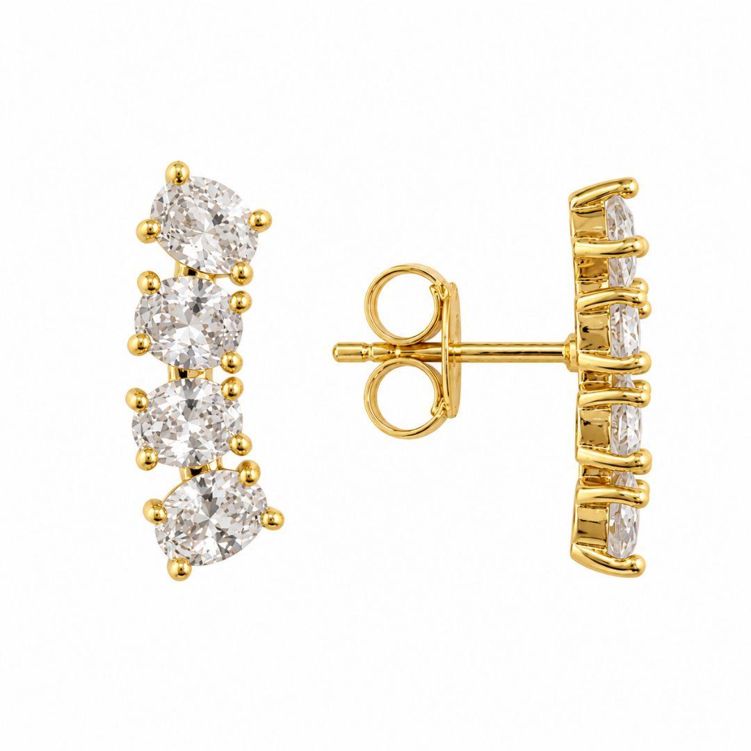 Brinco Ear Cuff Pedras Ovais Banhado a Ouro 18k com Zircônias - 1,9 cm